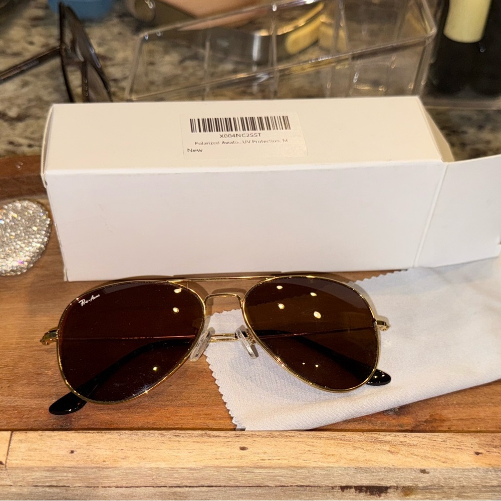 ☀️ New POLARIZED Gold Frame / Brown Lens Sunglasses 58mm - Picture 4 of 6
